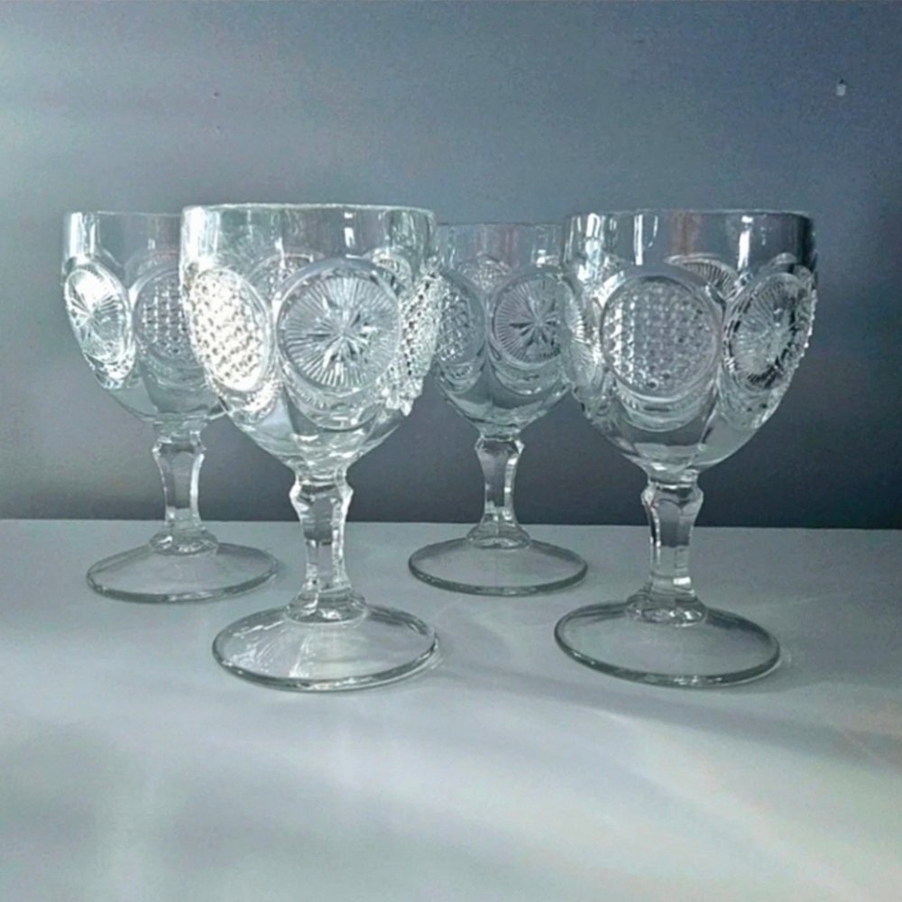 Four Antique Water Goblets Wine Glasses